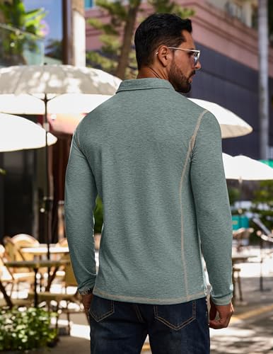 Mens Long Sleeve Polo Shirt Casual Collared Golf T-Shirt Classic Button Lightweigt Pullover Shirts with Pocket3