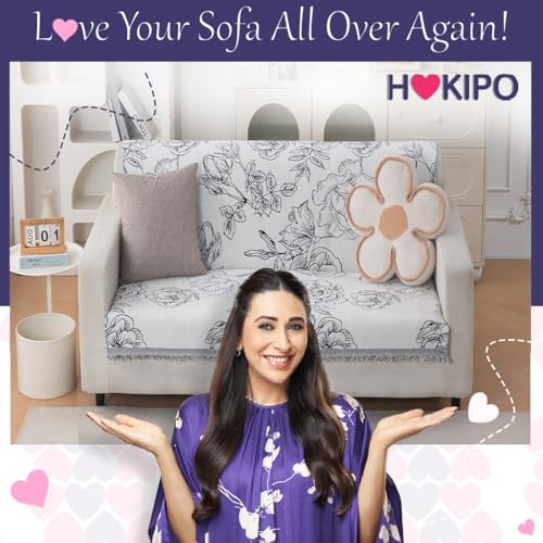 Image of HOKIPO Serene Abode Sofa Cover 2 Seater, 180x120 cm, White Rose Garden