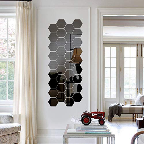 Image of Bikri Kendra - Hexagon Black 35 with 20 Butterfly Silver Stickers for Wall, Wall Decor Sticker, Mirror, Acrylic Stickers,