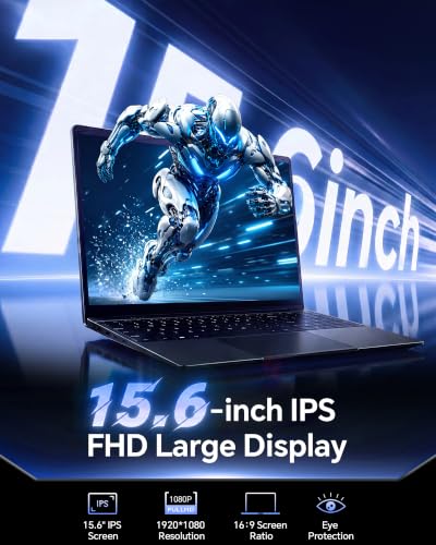 Image of 15.6'' AI Laptop with Office 365 12GB RAM 256GB SSD Win 11 Laptops | 7000mAh Battery, IPS FHD, 180Viewing, Quad-Core Processor, Type-C, WiFi5, Portable Thin Business Student Laptops, Black