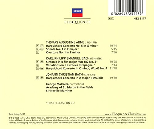 Arne / C.P.E. Bach / J.C. Bach: Harpsichord Concer...