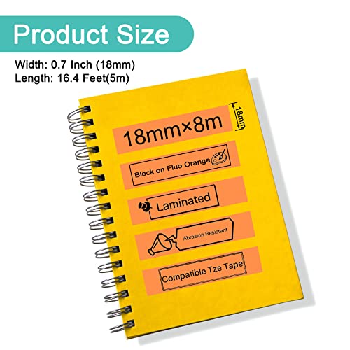 Nineleaf 2 Pack Compatible For Brother P-Touch Tzeb41 Tz-B41 Tzb41 Tze-B41 3/4" 0.7 Inch X 16.4 Ft(5M) Black On Fluorescent Orange Laminated Tze Tz Label Tape Use In Pt-E550 Pt-D600 Pt-D400 Pt-P710Bt #TOP1