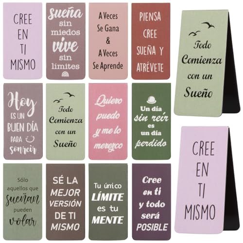 12pcs Marcapáginas Magnético Inspiradoras en Español Marcadores de Libros para Suministros Regalos Cumpleaños Niños Alumnos