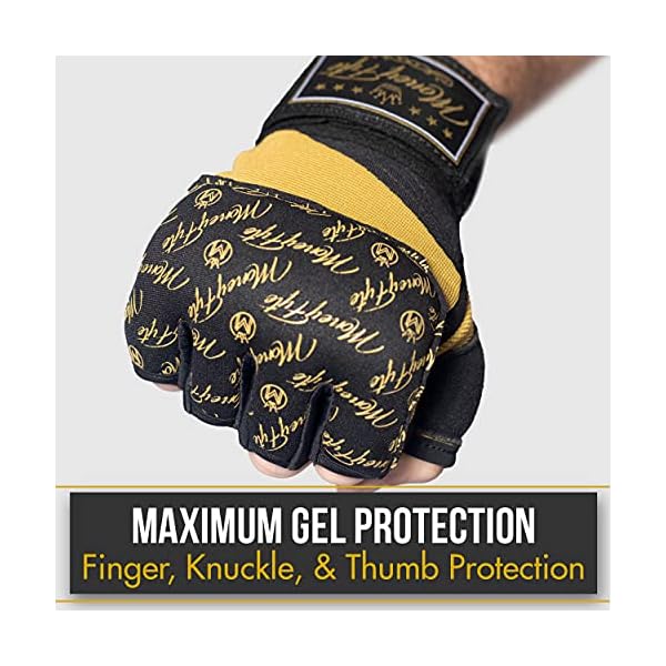 MoneyFyte-Precision-Striking-Quick-Gel-Hand-Wraps-for-Punching-Under-Boxing-Gloves--Wrist-Knuckle-Hand-Support-for-Men-Women-Kids-Youth--for-Boxing-MMA-Muay-Thai-Kickboxing-Training Quick Gel Boxing Wraps Under Boxing Gloves - Kickboxing MMA Muay Thai - Fist, Knuckle, Wrist Wrap Protection Inner Glove Hand Wraps - Men Women Kids - MoneyFyte (Black/Gold, S/M)