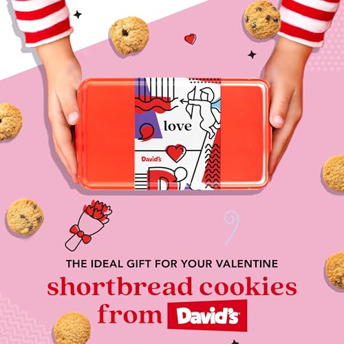 Image of David's Cookies Shortbread Cookies in Sweet Sampler Tin - Original and Chocolate Chip Shortbread Cookies in a Love-Themed Gift Tin - Gourmet Food Gift Basket for Her, Him