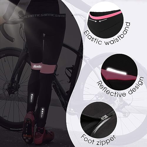 Santic Calça legging de ciclismo feminina de inverno acolchoada 4D à prova de vento forrada com lã,