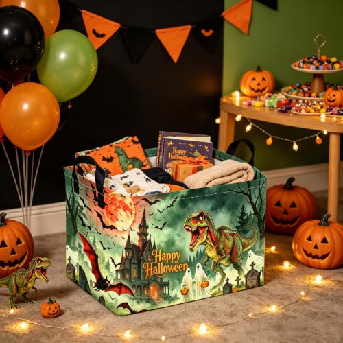 Image of Halloween Dinosaur Ghost thriller basket,Empty Halloween basket,Horror and thriller decor,Trick or Treat Box for Boys and Girls,Halloweens Party Baskets(Castle Ghost)