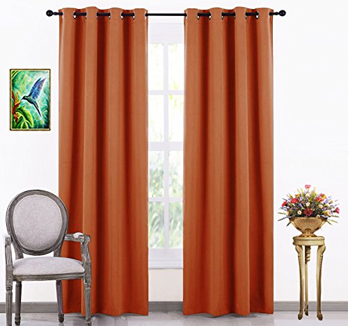 Image of JUPON Energy Saving Blackout Silk Curtains for Bedroom with 3 Layers Weaving Technology, (W 54 inch X 108 inch L - Rust)