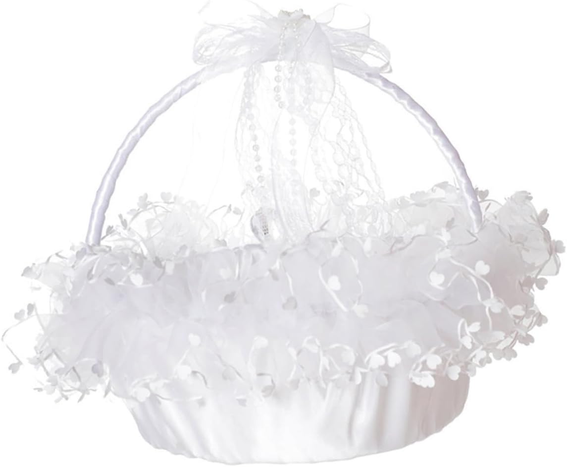 Luxshiny Handheld Lace Flower Girl Basket Foldable White Lace Design Decorative Wedding Basket for Flower Ceremony Supplies