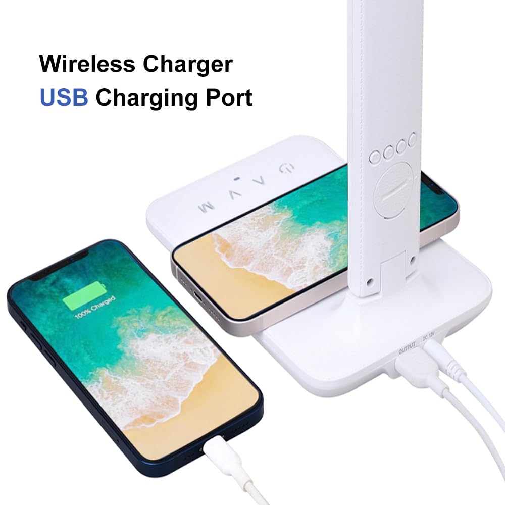 LED Desk Lamp with Wireless Charger and USB Charging Port, Desk Lamp with Clock, Alarm, Date, Temperature Function - Image 2