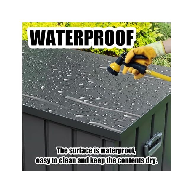 Domi 120 Gallon Deck Box, Patio Storage Box with Resin Lid, Steel Tool Waterproof Outdoor Storage Container
