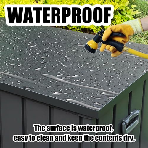 Domi 120 Gallon Deck Box, Patio Storage Box with Resin Lid, Steel Tool Waterproof Outdoor Storage Container for Outside Cushions, Lockable Outdoor Storage Bin for Garden and Pools Tools (Gray) - Image 6