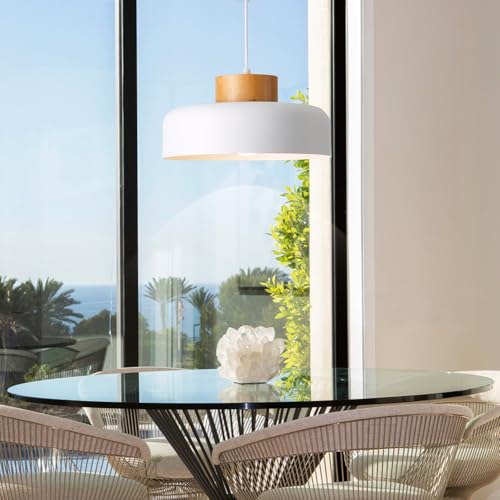 Huawiya HWY-2376P-W Modern Pendant Lights Kitchen Island, 12.6 Inch,Natural Wood Cap, Drum Simple Ceiling Hanging Light Fixture thumb #7