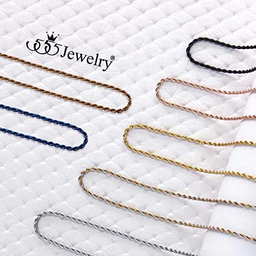 555Jewelry Stainless Steel Metal Unisex Women Men Classic Solid Hypoallergenic Braided Twisted Thin Singapore Rope Chain Link Lobster Claw Fashion Accessory Jewelry Necklace, Yellow Gold 24 Inch #TOP5