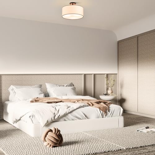 Image of VONLUCE Semi Flush Mount Ceiling Light 18 inch, 3-Light Drum Light Fixture | White Diffused Drum Shade with E26 Sockets, Lighting Fixtures for Hallway, Entryway, Bedroom, Black Finish, ETL Certified