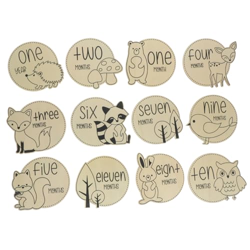 HOOTNEE 12pcs Growth Commemorative Card Cartoon Milestone Cards Milestone Marker for Wooden Milestone Discs Milestone Cards Growth Cards Wood Milestone Discs