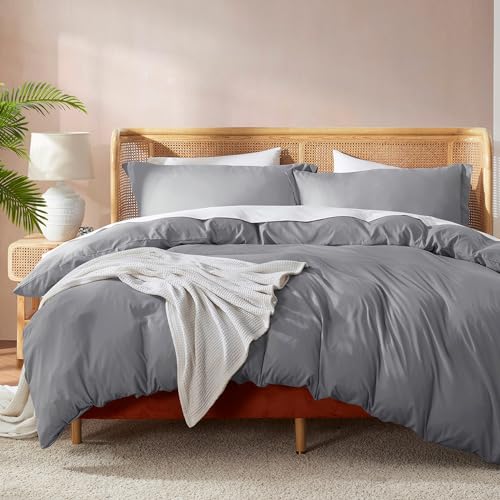Nestl Grey Duvet Cover Full Size - Soft Double Brushed Full Size Duvet Cover Set, 3 Piece, with Button Closure, 1 Duvet Cover 80x90 inches and 2 Pillow Shams