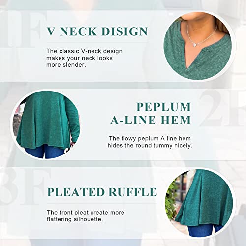 Miusey Women Long Sleeve Peplum Tops V Neck Pleated Fitted Ruffle Tunic Blouse for Hiding Belly4