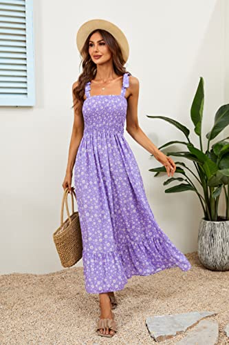 Image of Imily Bela Womens Summer Floral Maxi Dress Boho Tie Strap Sleeveless Smocked A Line Beach Sundress Long Dresses