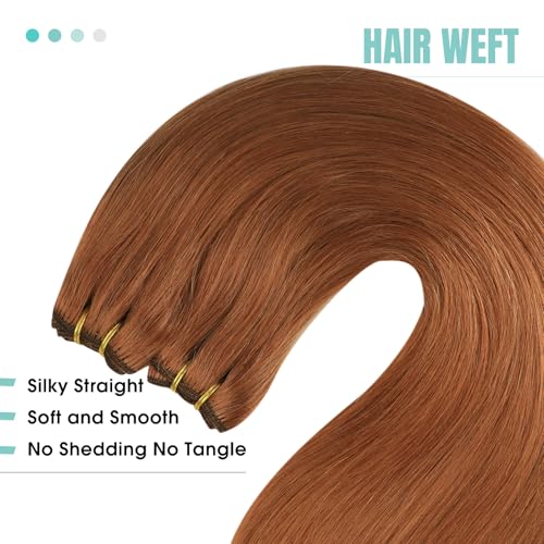 Image of YoungSee Copper Hair Extensions Weft Colored Copper Human Hair Sew in Extensions Dyable Weft Hair Extensions Human Hair for Fine Thin Hair 100G 18Inch