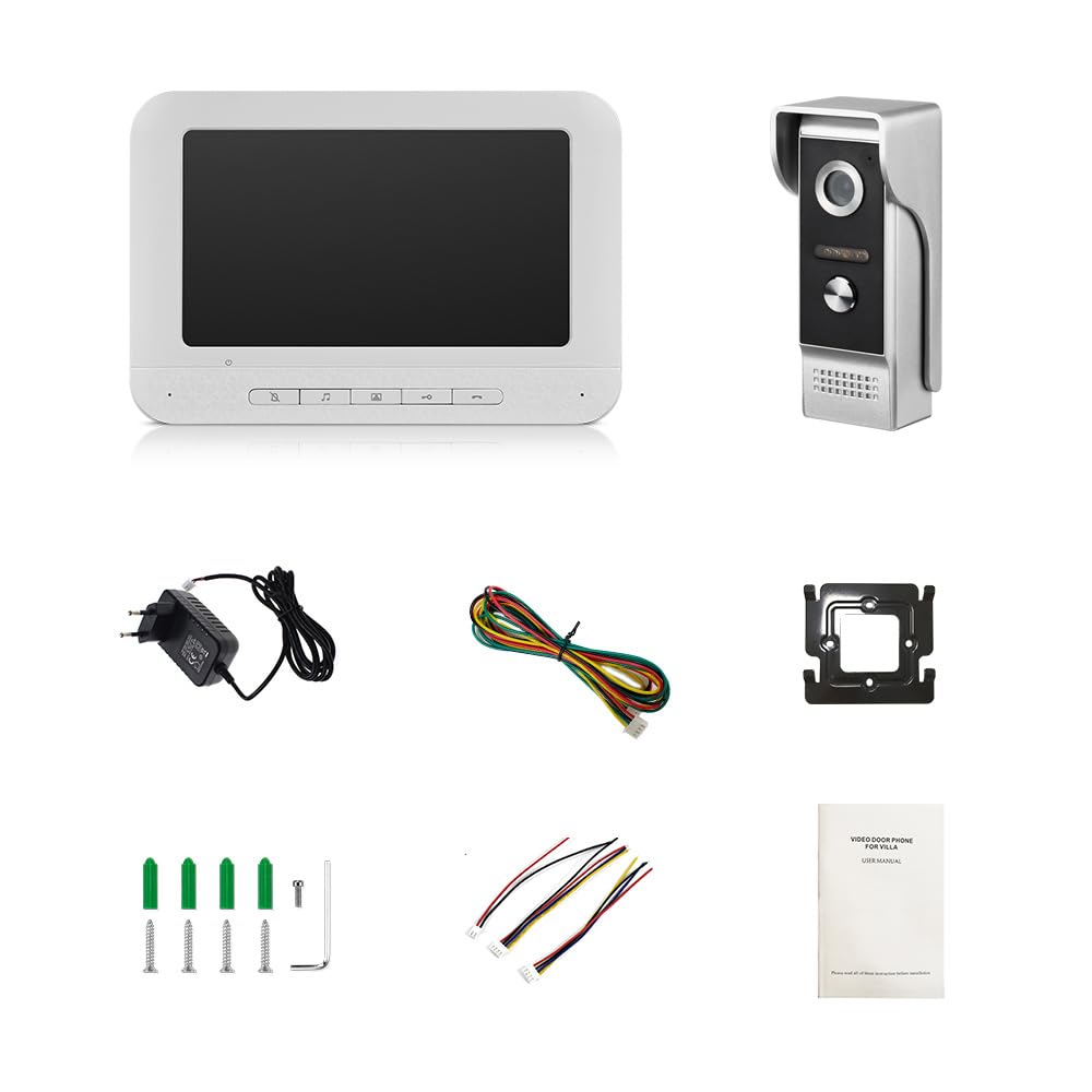 Timbre de video con visión nocturna de alta definición, audio bidireccional, video HD, IP64 resistente a la lluvia, monitor de 7 pulgadas, batería de gran capacidad, timbre de video con monitor