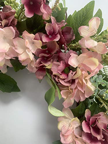 Hydrangea Wreath 24 Inch Spring Front Door Wreath Pink & Mauve Cluster Blossom Grapevine Large Wreath Spring Front Door Wreath For Festival Celebration Front Door Wall Window Christmas Decor #TOP3