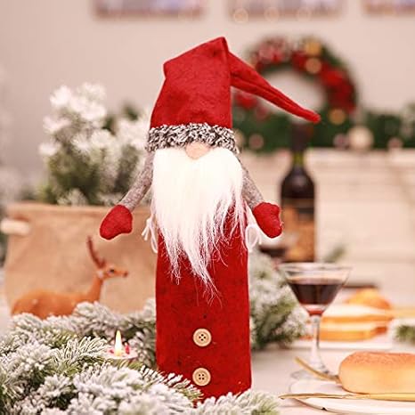 xinxinchaoshi Adornos navideños Champán de Navidad Botella de Vino Bordada con Titular de la Botella de Vino sin a Mano. Adornos de Papá Noel (Size : Red)