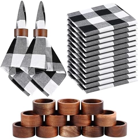Preboun Christmas Napkins and Wood Rings Set Cover