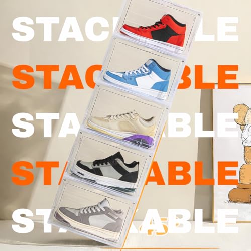 Image of NYALKARAN Shoe Storage Organizer Box for Sneakers - Transparent, Heavy Duty, Stackable with Magnetic Door - Large Plastic Shoe Box for Men & Women (Transparent, Pack of 1)