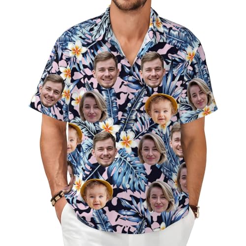 Custom Hawaiian Shirt with Face Personalized Funny Button Down Hawaiian Tropical Floral Beach Shirts for Men Husband Father