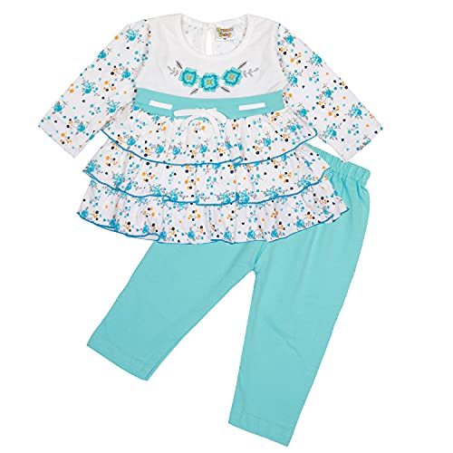 Image of NammaBaby Premium Baby Girls Full Sleeves Frock with Pant Baby Girl's Cotton Frock with Leggings, Frill Frock - Pack of 1