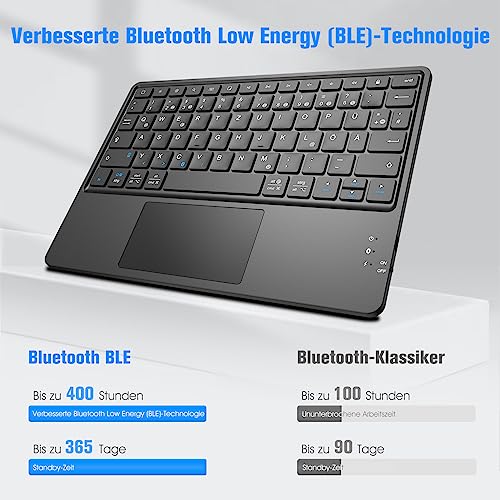 FINTIE Kabellose Bluetooth Tastatur mit Touchpad, Schwarz – Ansicht 5