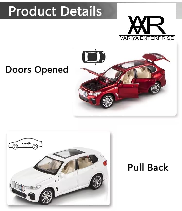 Image of 1:32 Scale BMW X5 Toy Car | Metal Pullback Diecast Car for Kids with Openable Doors, Sound, Light Effects Toy for Car Enthusiasts (Color As Per Available),white