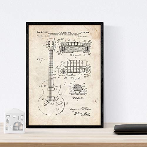 Nacnic brevet affiche de guitare. Feuille avec le vieux brevet de dessin en format A3 et vintage background - Les Beatles, Paul McCartney, John Lennon, RIngo Starr, George Harrison Nacnic brevet affiche de guitare. Feuille avec le vieux brevet de dessin en format A3 et vintage background – Image 3
