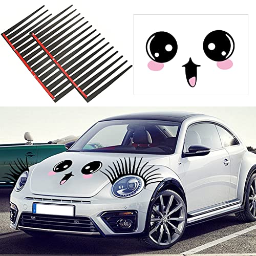Cils pour voiture, 2 paires de noir cils de voiture pour phares 3D stickers pour voiture autocollant décoratif de style de voiture avec autocollant voiture souriante