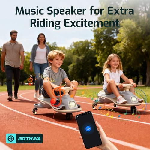 Image of Gotrax Electric Wiggle Car for Kids 3-8, 12V Battery for 120Min w /Bluetooth | Safe Lead-acid Battery, Quiet & Powerful Brushless Motor, Music Speaker, Battery Display, Max 132lbs Load,Gift for Girls,Gray