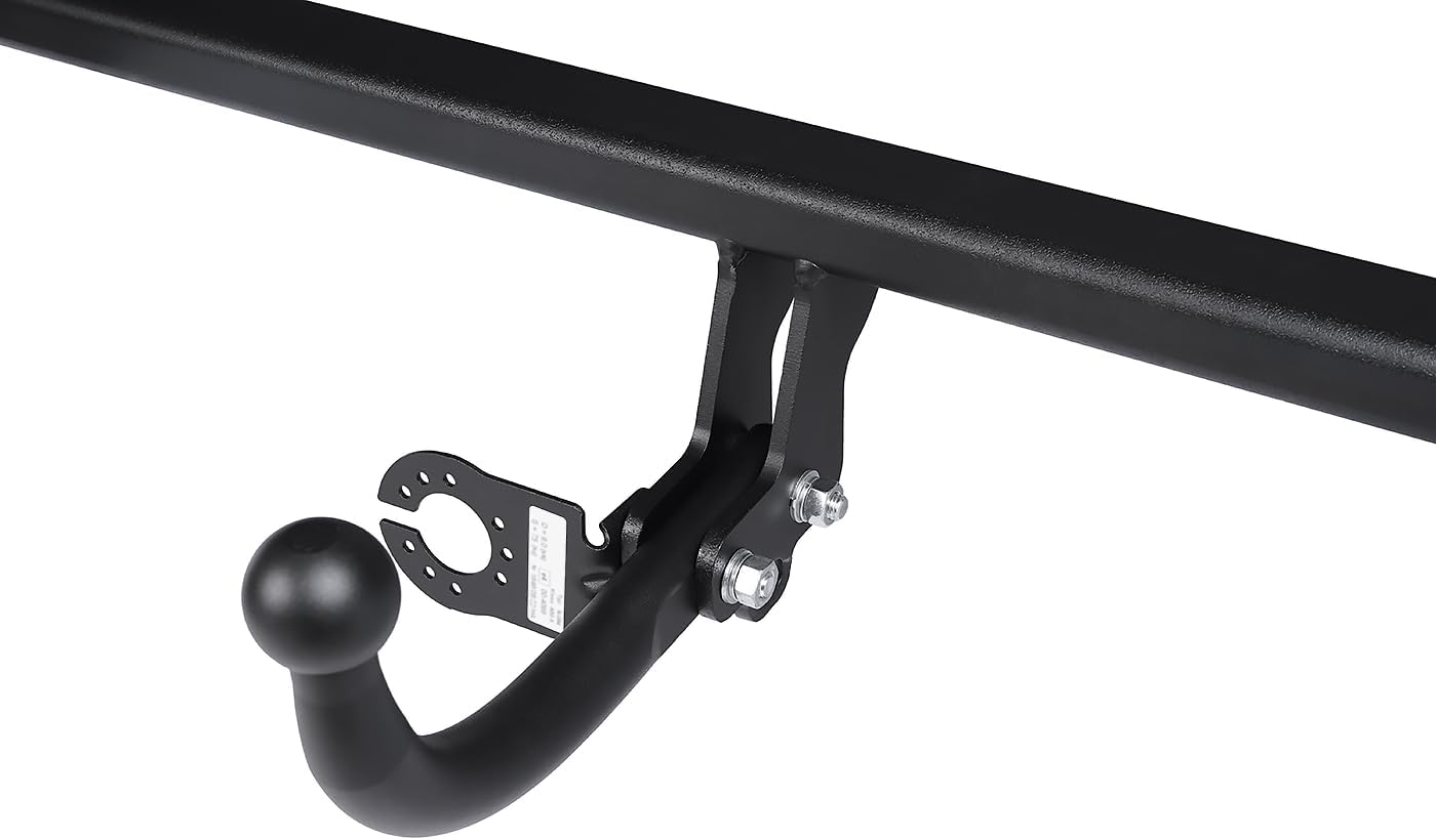 Close-up of the fixed rigid tow bar ball and mounting plate