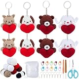 ACRNIGHEET Crochet Kit for Beginners 8 Pcs Little Heart Animals Keychain Crochet Kit Kinitting Kits for Beginners Adults Amigurumi Keychain Crafts for Bag Ornament with Step-by-Step Video Tutorials
