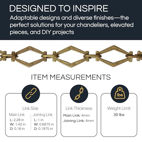 Image of RCH Hardware CH-22-AD-3 Decorative Acid Dipped Solid Brass Chain for Hanging, Lighting - Hexagonal Design Unwelded Links (3 ft /1 Yard)