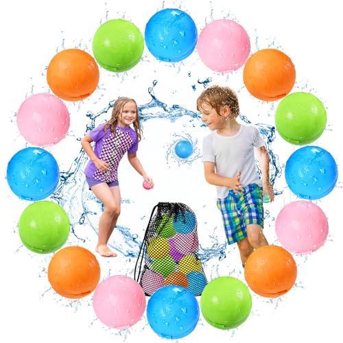 KOKODI 16PCS Reusable Water Balloons for Kids Ages 3-14 Self Sealing Water Bombs for Pool & Beach Quickly Fill Refillable Silicone Water Balls Fight Toys for Summer Outdoor Games