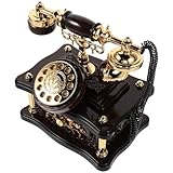 Angoily Caja de Música Vintage Modelo de Teléfono Antiguo de Escritorio Figura Decorativa Marrón Dial Giratorio Adorno para Hogar Oficina y Recibidor
