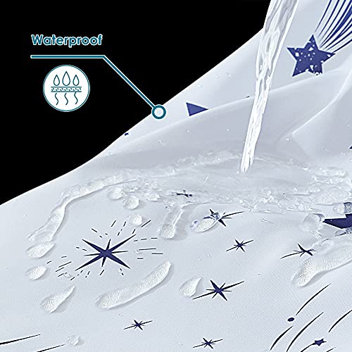 Lanmeng Floral Fabric Shower Curtain For Bathroom, Happy Stars And Moon Navy Blue White, Comes With 12 Hooks, Extra Long (72-By-78 Inch) #TOP2