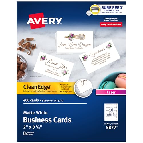 Cartes de visite imprimables Avery 5877 laser blanches 5,1 x 8,9 cm Sure Feed