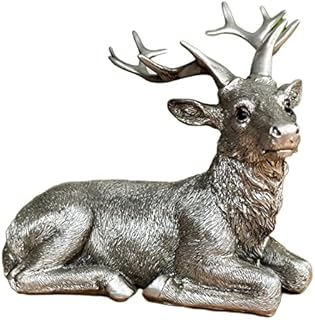 Silver Laying Stag Figurine Small Textured Resin Reindeer Deer 14cm