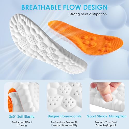 Image of 4D Cloud Steppers Insoles for Men and Women - Shock Absorption Inserts, Soft Anti-Fatigue, Memory Foam Insoles for Shoes, Boots & Sneakers (Orange, Men: US 4-7 / Women: US 5-8.5)