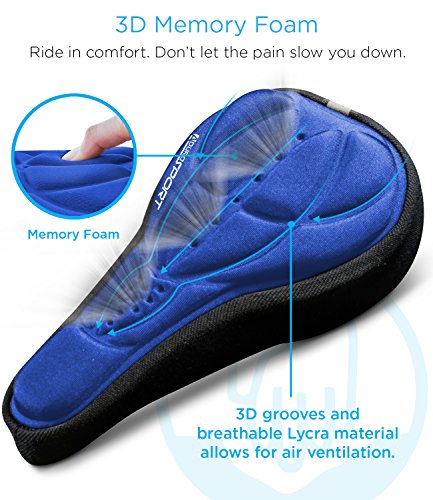 Aduro Sport Bike Seat Cushion Cover Pad with Memory Foam for Bicycle Narrow Seat Saddle, No Installation Needed, Bounce Free - Enjoy Longer Rides, Water Resistant (Blue)