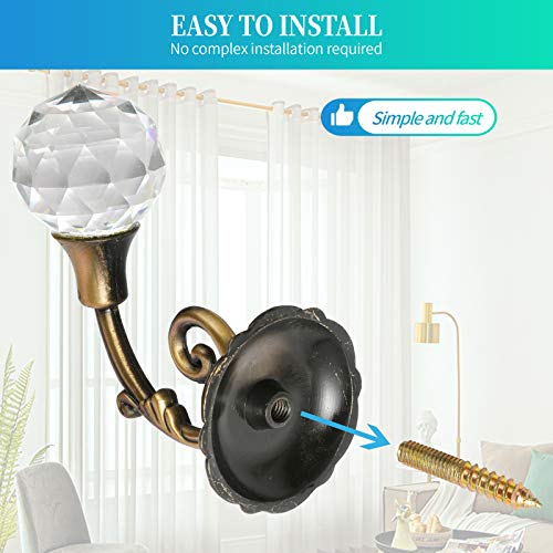 Creatyi 4 PCS Clear Crystal Curtain Holdbacks Tassel Holder Curtain Tieback Hook (Bronze