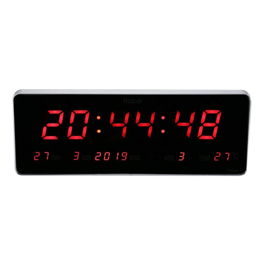 Digitale LED Kalenderuhr, Aluminiumlegierung, 36 x 13 x 3 cm, Wanduhr mit Temperaturanzeige und Wochenanzeige, EU-Stecker, für Büro und Wohnzimmer