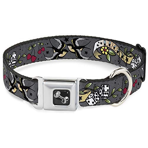 Collier de chien en forme d'os large Buckle Down Lucky Gris réglable - 2