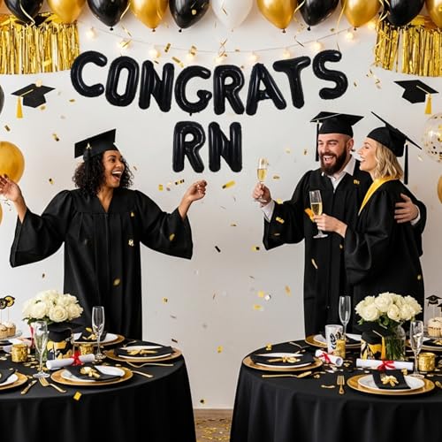 Image of TONIFUL 2026 Nurse Graduation Decorations Black Congrats RN 2026 Balloons 16 Inch RN 2026 Banner Class of 2026 RegisteBlack Nurse Balloons Decorations 2026 Nursing Graduation Party Supplies